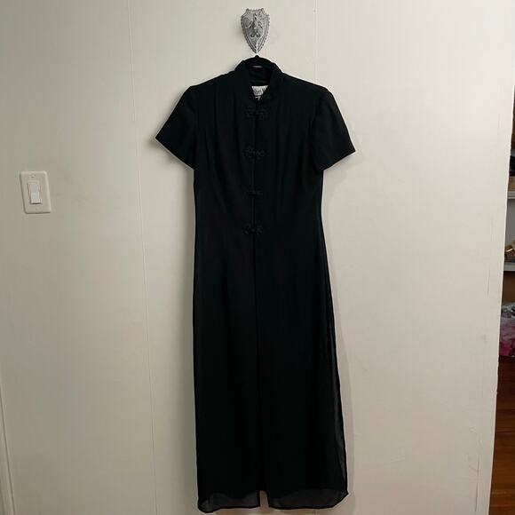 1990s Vintage 8 short sleeve blouse with sheer train black goth cocktail party - Picture 1 of 9